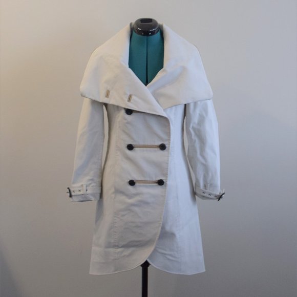 Off-White Buttoned Fall Trench Peacoat Leather Coat - Picture 1 of 16